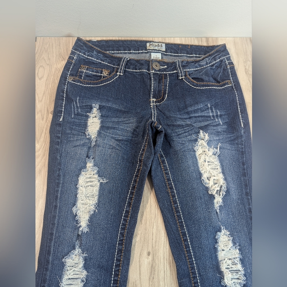 Mudd Brand Skinny Jeans Size 7 Front Distressed Y2K Medium Wash Blue